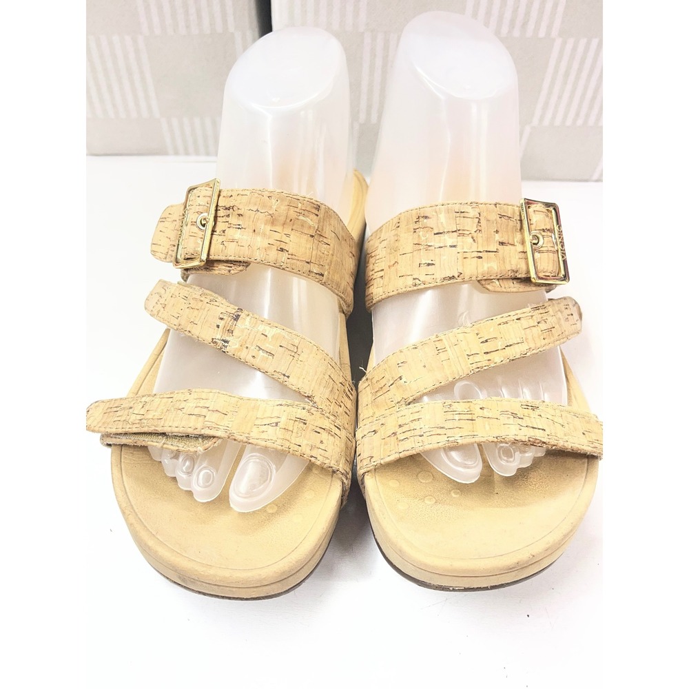 Vionic Cork Gold Metallic Adjustable Strap Slide Sandals Tan Womens 9